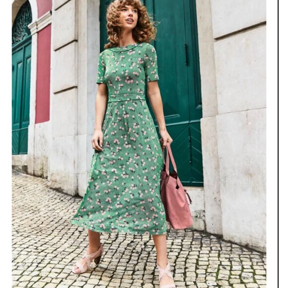 Boden Dresses & Skirts - Boden Ava Jersey Midi Dress Forest/Chalky Pink Daisy Spring Women's 12 Tall**